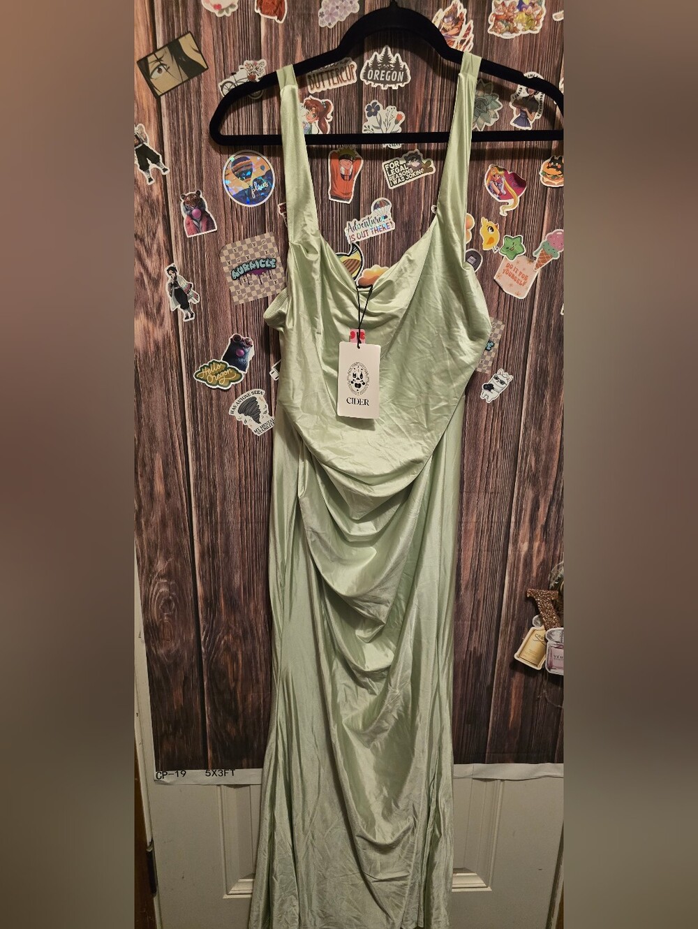 Cider Women's Sage Green Draped Satin Dress